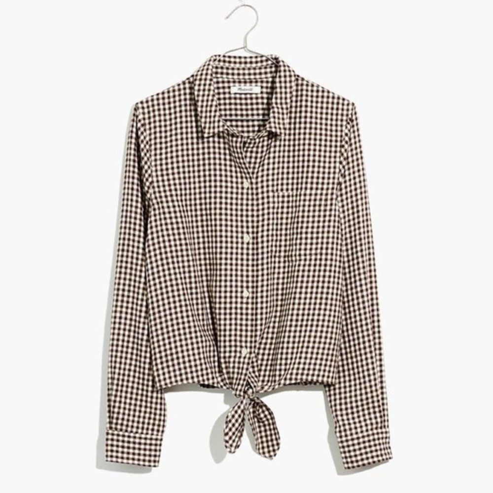Madewell Flannel Tie Front Shirt Gingham SIze M